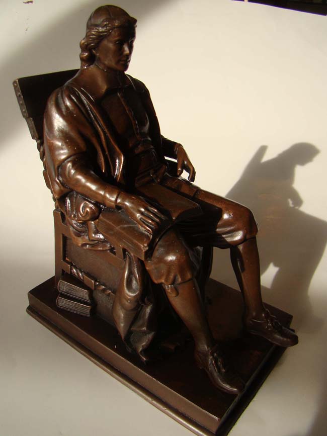 A lovely pair of chocolate bronze finished JOHN HARVARD bookends by Jennings Brothers circa 1920 — image 2